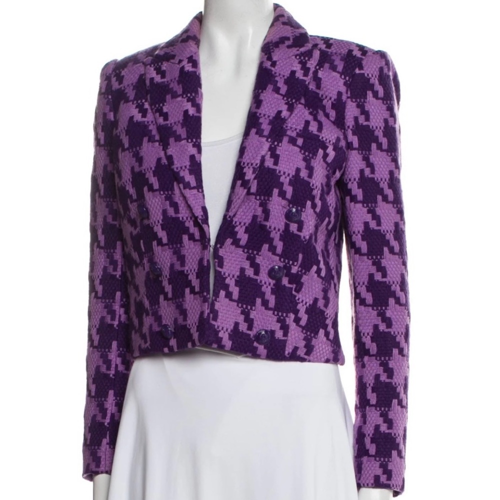 L'AGENCE Purple Houndstooth Cropped Blazer